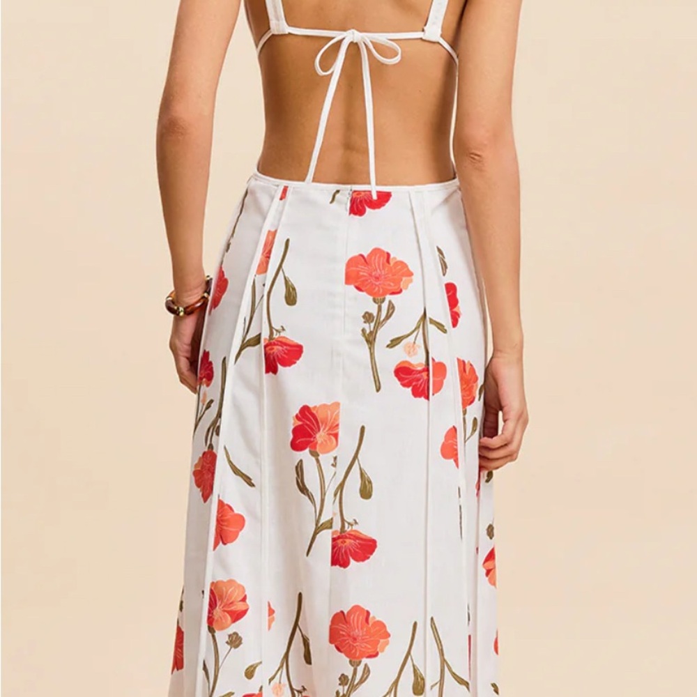 [Commense] Floral Cut-Out Tie-Back Flower MaxiDress NWT - Picture 3 of 13